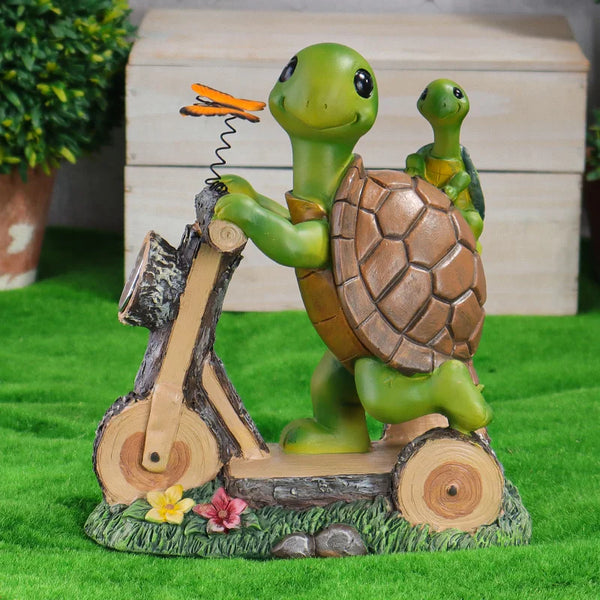 Turtle Bicycle Solar Lamp Sculpture Creative Garden Decorative Ornament Garden Courtyard Decorative Statue Lamp