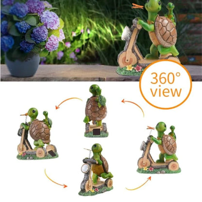 Turtle Bicycle Solar Lamp Sculpture Creative Garden Decorative Ornament Garden Courtyard Decorative Statue Lamp