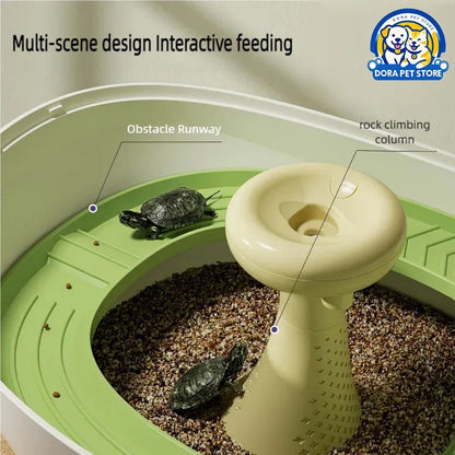 Turtle eggs can hatch and grow into a living organism. Climbing platform, sun drying platform, dedicated turtle tank, pet feedin
