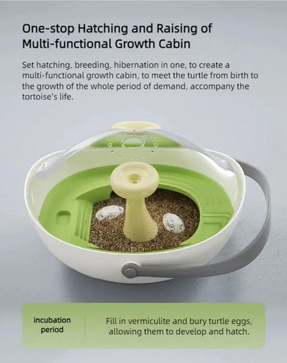 Turtle eggs can hatch and grow into a living organism. Climbing platform, sun drying platform, dedicated turtle tank, pet feedin