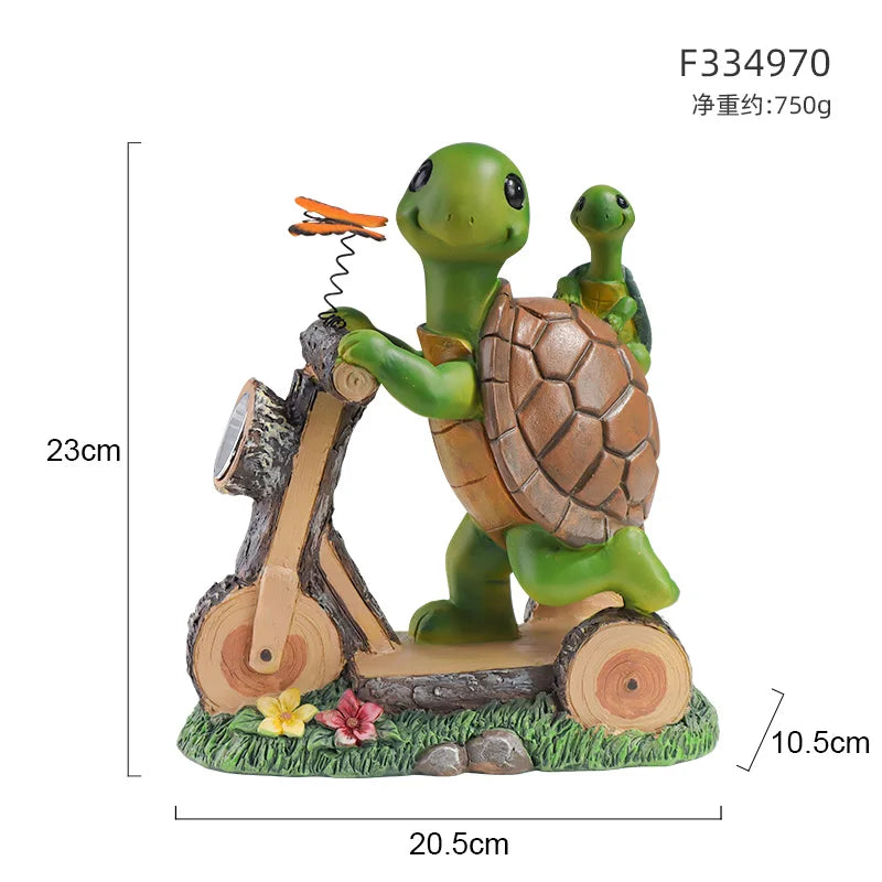 Turtle Bicycle Solar Lamp Sculpture Creative Garden Decorative Ornament Garden Courtyard Decorative Statue Lamp