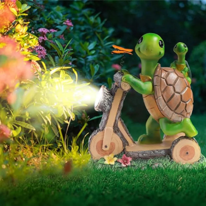 Turtle Bicycle Solar Lamp Sculpture Creative Garden Decorative Ornament Garden Courtyard Decorative Statue Lamp