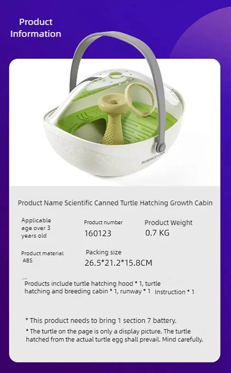 Turtle eggs can hatch and grow into a living organism. Climbing platform, sun drying platform, dedicated turtle tank, pet feedin