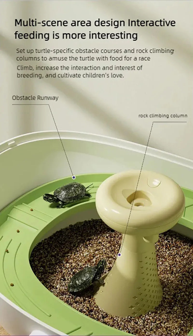 Turtle eggs can hatch and grow into a living organism. Climbing platform, sun drying platform, dedicated turtle tank, pet feedin