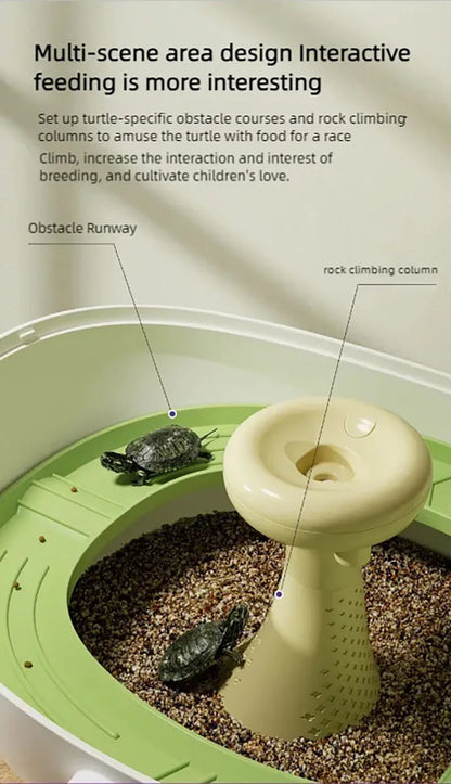 Turtle eggs can hatch and grow into a living organism. Climbing platform, sun drying platform, dedicated turtle tank, pet feedin